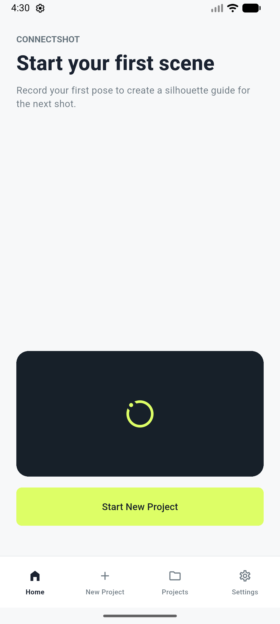 ConnectShot home screen