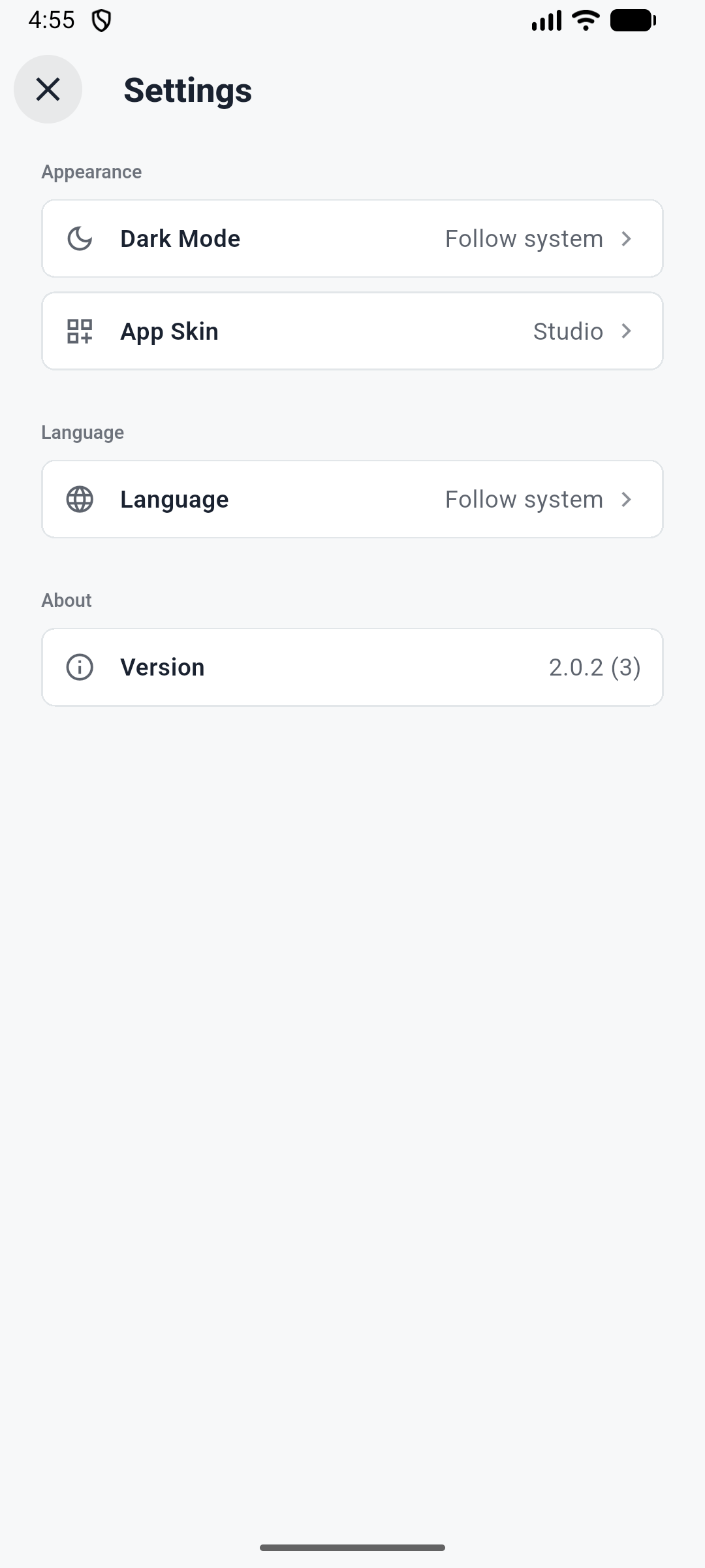 ConnectShot settings screen
